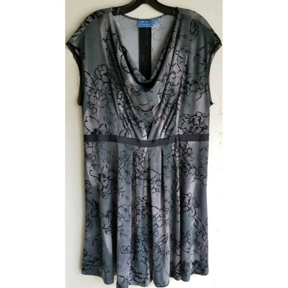 Simply Vera Black & Gray Floral Sleeveless Drape Neck Dress sz XL